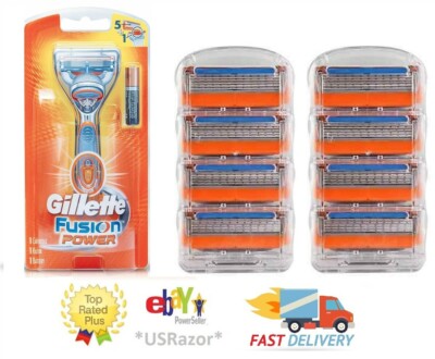 9 Gillette Fusion Power Razor Blades 8 Refill Cartridges Shaver Handle Authentic