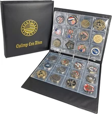 Challenge Coin Holder Collection Display Album Holds 120 Coins, Tokens, Stamps,