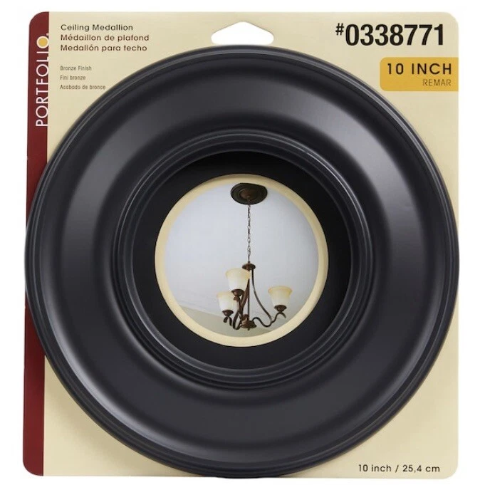 Portfolio 10 inch Ceiling Medallion Light Fixture Fan Bronze Finish PAINTABLE - Image 3 of 4