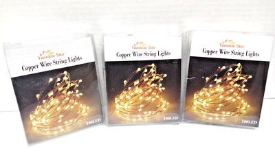 (3) Twinkle Star 100 LED Copper Wire String Lights Fairy 8 Modes Soft White