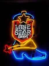 Lone Star Beer Boot 24"x20" Neon Sign Real Glass Beer Bar Artwork Hanging Decor