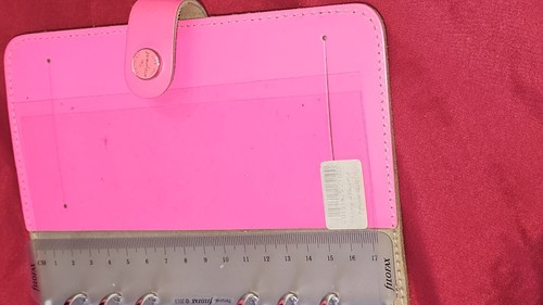 Pink Fluoro Neon Genuine Leather Filofax Personal Organiser 5 New Refils And Pen - Picture 18 of 20