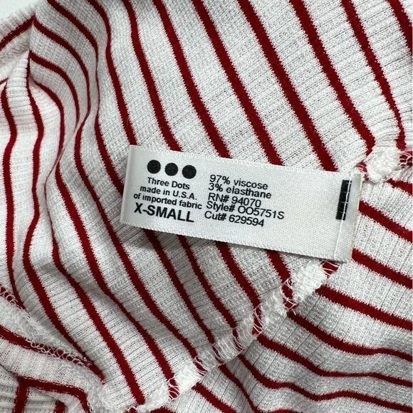 Anthropologie Three Dots Midi Dress Red & White Stripe Casual Ribbed 3/4 Sleeve - Image 4 of 4