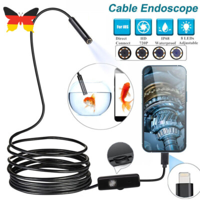 HD Endoskop 5/10M Wasserdicht Endoscope Inspektion Kamera Für iPhone iPad iOs