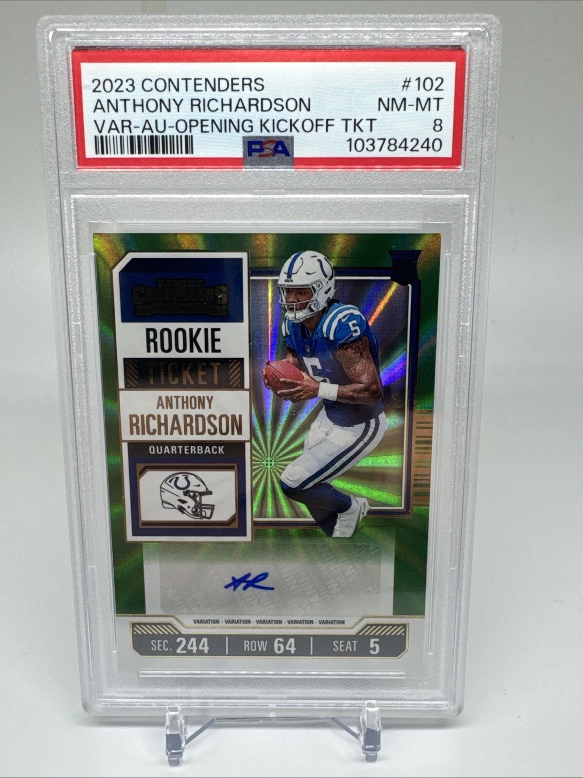 Anthony Richardson Panini Contenders #102 Variation-Autograph-Opening Kickoff Ticket