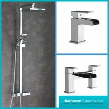 Square Thermostatic Shower & Taps Chrome Mixer Drench Head Bathroom Bath Taps