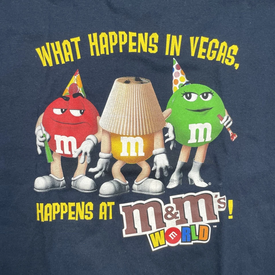 Camisa M&M's XLarge Vintage Años 90 00 What Happens Vegas M&Ms World Tee Foto 3 de 4