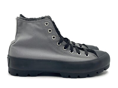 Converse CTAS Lugged Hi Sherpa Fur Women Casual Skate Shoe Gray Black Sneaker