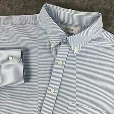 Cremieux Mens Button Up Shirt 16.5" Large Blue Striped Long Sleeve PIMA Cotton
