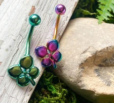 Clover Shamrock Titanium Belly Ring Navel Naval Irish Green, Rainbow