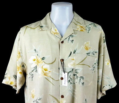 TOMMY BAHAMA Mens 100% Silk Green LUXURY S/S HAWAIIAN SHIRT - L - 50'' - RRP £119