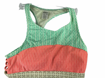 EIDON Brand Women's Swimsuit Sport Bikini Top High Neck XS.  Green / Orange.  