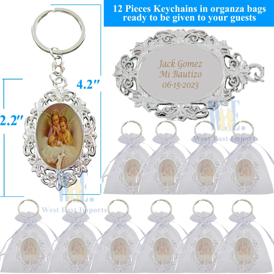 Favores de Bautismo Personalizados 12 PIEZAS Llavero de Bautizo Bebé Ángel, Religioso Foto 2 de 4