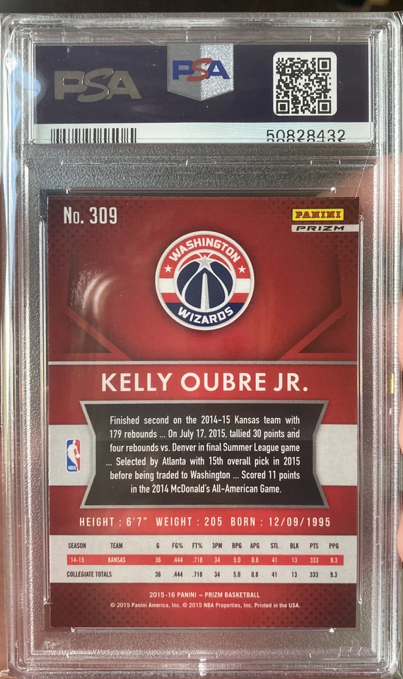 Kelly Oubre Jr 2015 Panini Prizm Red White Blue Rookie Card #309 PSA 10🔥POP 25! - Image 2 of 3