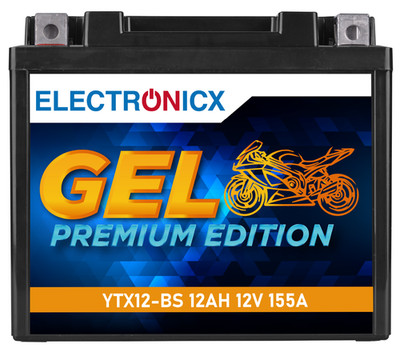Electronicx YTX12-BS Motorradbatterie GEL 12V 12Ah   Wartungsfrei, Hochleistungs