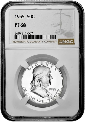 1955 50C Proof Silver Franklin Half Dollar NGC Graded PF 68 in New Holder