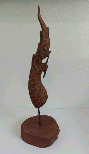 Vintage Naga Holz geschnitzt vergoldet Drache auf Holzständer - schöne Form 12" x 2,25" - Bild 14 von 15