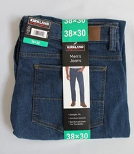 Kirkland Signature • Men's Straight Fit Stretch Blue Denim Jean • Reinforced Hem