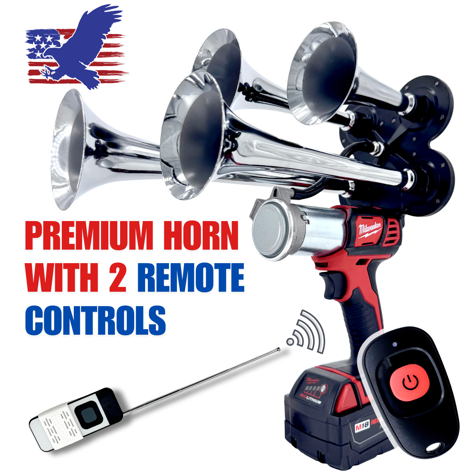 Milwaukee PREMIUM M18 Impact Train Air Horn | 2 Wireless Remotes| Brass Trumpets