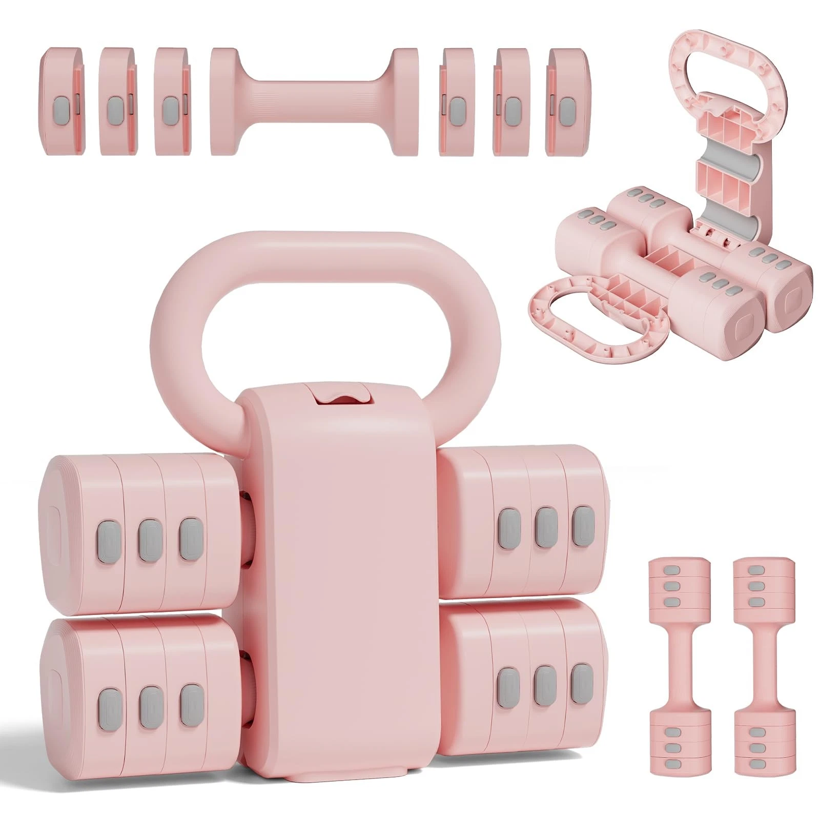 Pink Dumbbell Set for - Adjustable Kettlebell Weights Set, 4-in-1 Hand Weight...