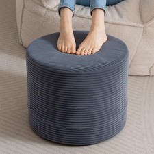 Round Stuffed Pouf Ottoman, Velvet Poufs with High-Density Foam Filling and Wash