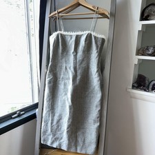 TAHARI Mini Dress 8 Gray Mohair Trim Lace Sheath Spaghetti Strap Lined Side Zip