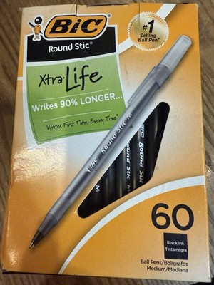 Bic Round Stick 60 Pack Xtra Life Black Ink Medium Ball Pens - A0200