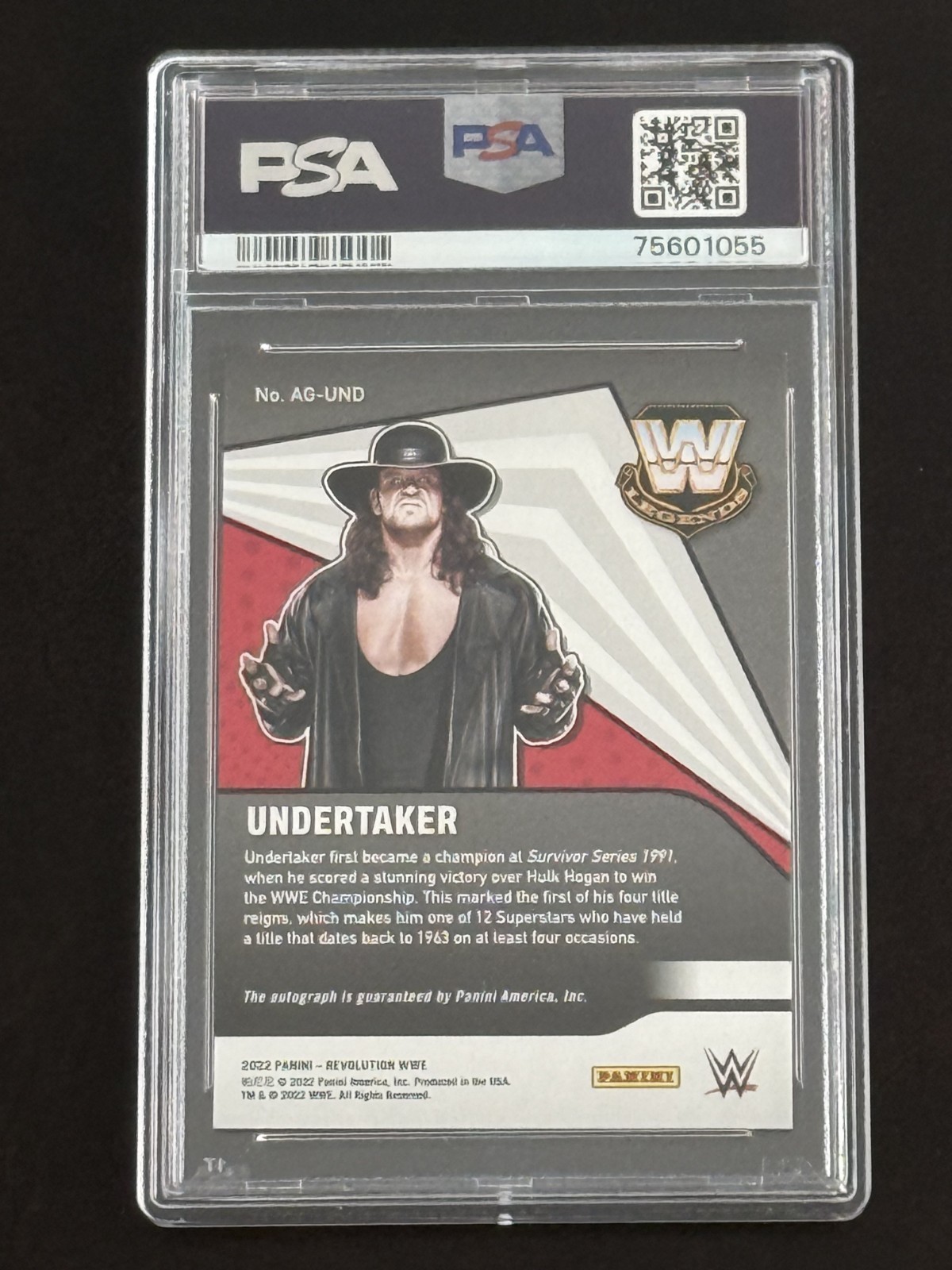 2022 Panini WWE UNDERTAKER Autograph  #AG-UND PSA 9 Mint view 2