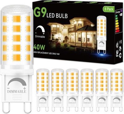 6 PCS G9 LED Bulb 4W, 40 Watt Equivalent Halogen 3000K T4 Bi-pin Base Dimmable
