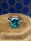 Teal Blue Cushion Cut Moissanite 925 Sterling Silver Engagement Ring For Women