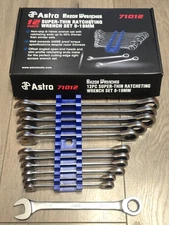 Astro Tools 12pc Razor Super-Thin Ratcheting Wrench Set 8-19mm w/ Rack #71012