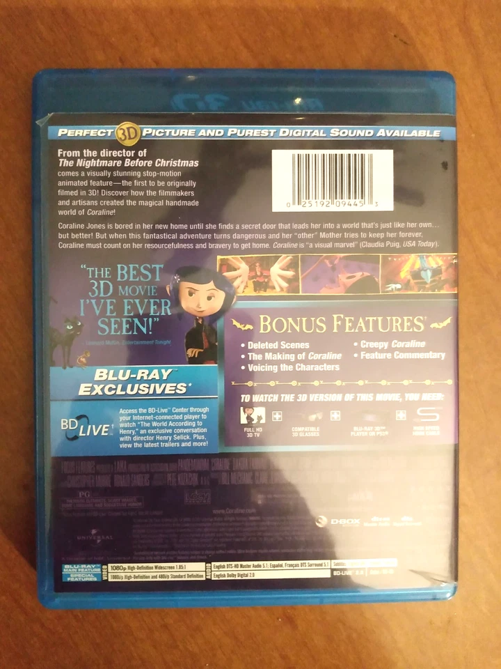~ CORALINE Blu-ray 3D Lenticular Slipcase, Inner Case, DVD only NO 3D Bluray ~ - Image 4 of 4