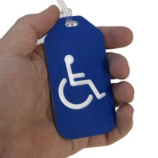 Handicap Luggage Tag, 2" x 4" solid plastic durable wheelchair sign for trave...