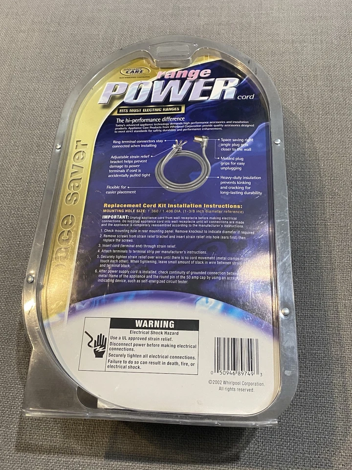 Range Power Cord - 6 ft- 220V - 3 Prong - washer dryer oven cord  - Image 4 of 4