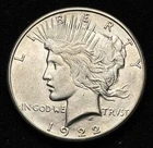 1922-S US Peace Silver Dollar - 90% Silver Coin Uncirculated Details - San Fran.
