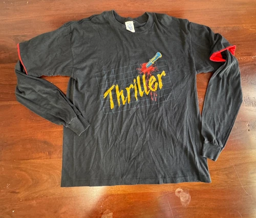 THRILLER SHIRT LONG SLEEVE / SHORT SLEEVE MICHAEL JACK 1980s vintage concert t-shirt, vintage, size L, single stitch, B+ condition