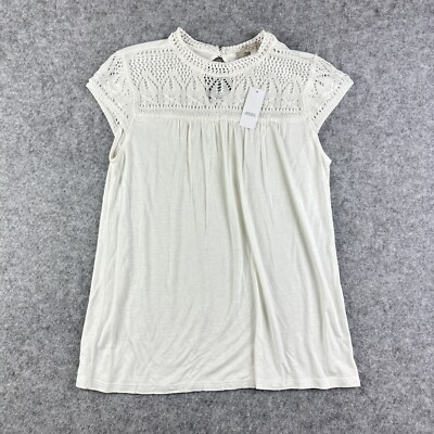 Loft Crochet Yoke Tee Top Womens XS Off White Business Casual Soft Blouse NEW*
