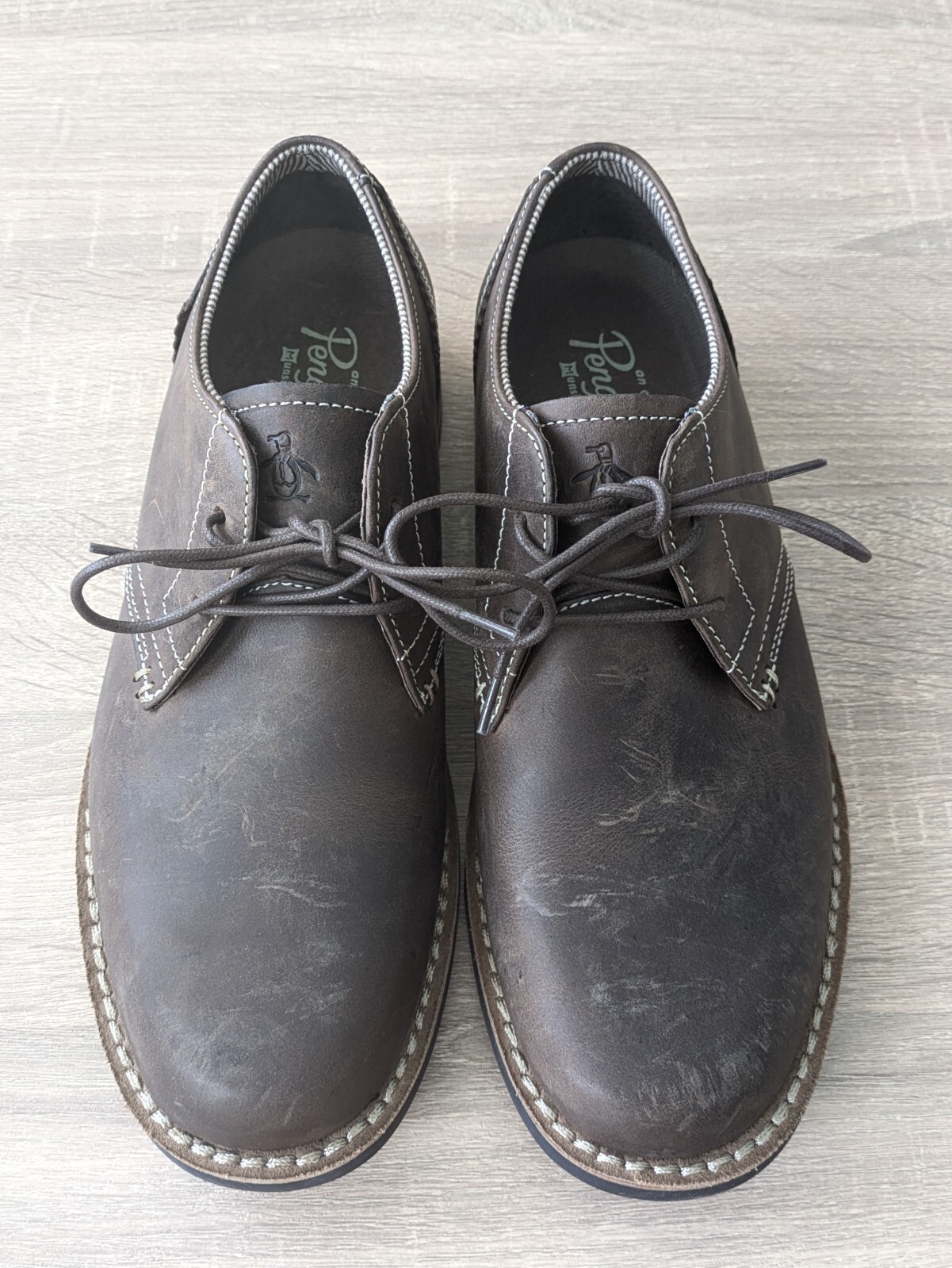 SAOLA Scarpe Oxford derby stringate originali PENGUIN da uomo taglia 7 Waylon in pelle marrone scuro