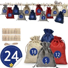 24* Adventskalender zum Befüllen Weihnachten Stoffbeutel Stoffsäckchen Aufkleber