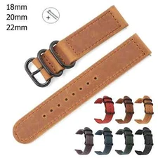 Vintage Genuine Leather Watch Band 18mm 20mm 22mm Black Loop Buckle Watch Strap