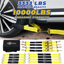 12 Pk Auto Car Haul Trailer Tie Down Kit Lasso Wheel Ratchet Strap Wsnap Hook