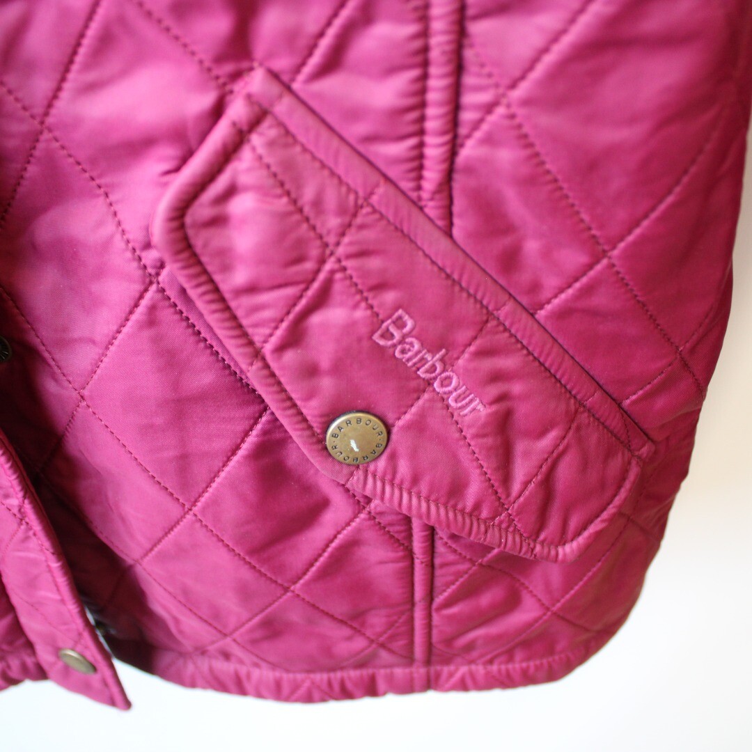 Ladies BARBOUR Pink Purple Quilted Popper Fastening Jacket Size UK 12