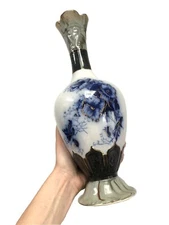 RARE Antique 1800s BLUE TRANSFER & GOLD Vase COCHRAN St Rollox GLASGOW Porcelain