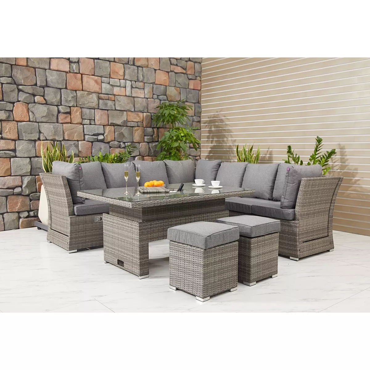 The Range New Hampshire Corner Sofa Dining Set Aluminium Polyester Grey