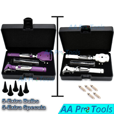 PURPLE / WHITE Ent Diagnostic Otoscope & Ophthalmoscope Kits, Extra Specula+Bulb