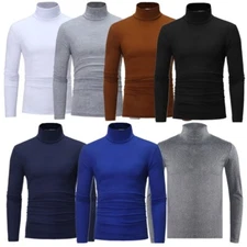 Mens Turtleneck Basic Pullover Long Sleeve Jumper Top Casual Slim Fit T-Shirt