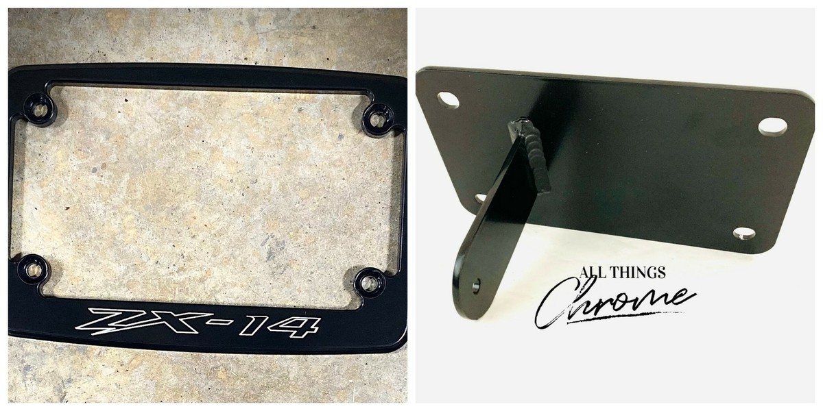 BLACK CONTRAST LICENSE PLATE FRAME & BLK PEG MOUNT TAG BRACKET 06