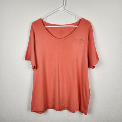 North Crest Womens Layering V-Neck Orange Short Sleeve T-Shirt Top 2X Stretch 