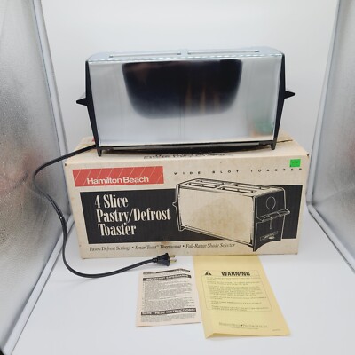 Vintage Hamilton Beach 4 Slice Pastry/Defrost Toaster Chrome MCM Retro Prop