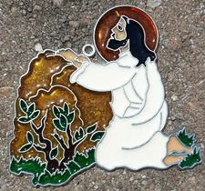 Vintage Suncatcher Religious Jesus kneeling praying Window Decoration Ornament 
